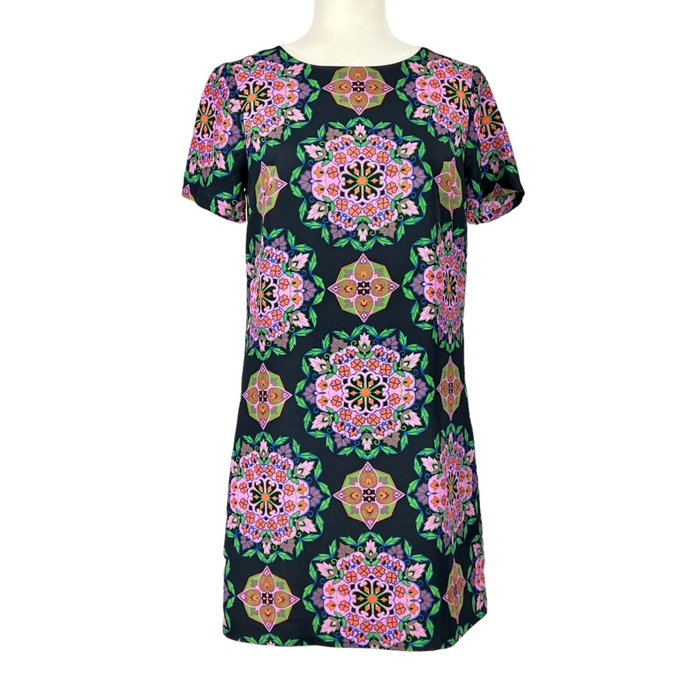 J Crew Womens Gallery Mandala Print Short Sleeve Shift Dress Blue Pink size 2
